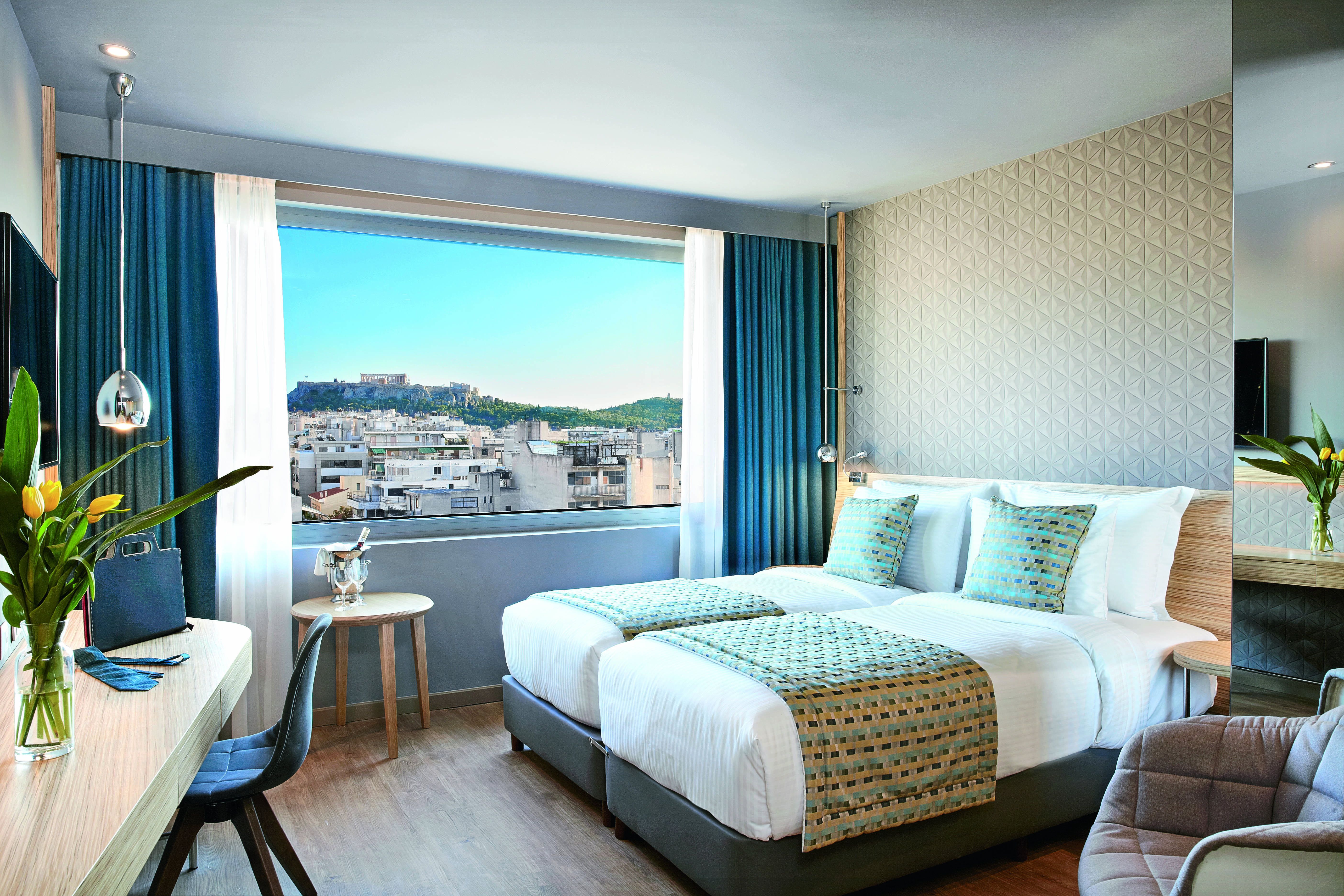 Hotel Wyndham Grand Atene Esterno foto Deluxe room with Acropolis view